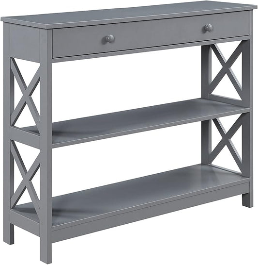 Convenience Concepts Oxford 1-Drawer Console Table 39.5" - Farmhouse Sofa Display with Storage Shelf For Living, Family, & Dining Room, Modern Entryway Hall Table for Kitchen, Bedroom, Gray-NeatNest