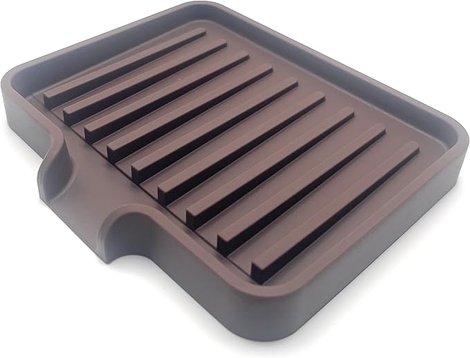 Happitasa Silicone Soap Dish Tray and Sponge Holder with Drain Chute, Pack of 2 | Bathroom and Kitchen Sink Organizer Caddy (Dark Chocolate, 5.2"x4", 7.2 Ounces)-NeatNest
