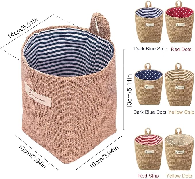 6 PCS Mini Hanging Storage Bags, Anberky Cotton Linen Small Storage Basket Wall Hanging Organizer Box Wall Mounted Storage Pocket Collapsible Decor Bin Bag with Handle for Wall Door Closet (#A)-NeatNest
