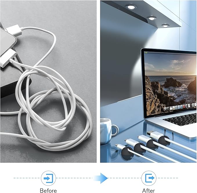 12 Pack Cable Clips, Znben Cord Organizer Holder Adhesive Cable Management Charger Wire Holder Clips for Desk, Home, Office, Car, Cubicle, Nightstand Black-NeatNest
