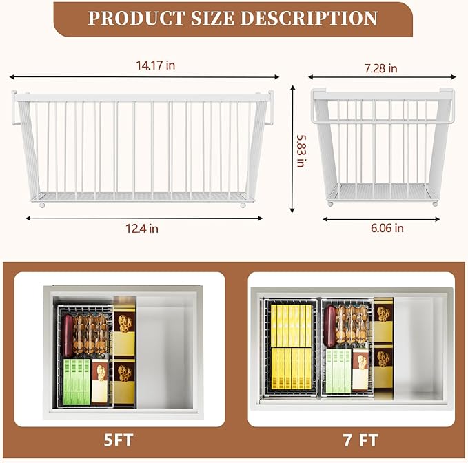 5 Pack Stackable Deep Freezer Organizer Bins ，Upgraded Bottom Leak-Proof net，Encryption and Hardening ， Freezer Organizer Bins for 7 Cu.FT Small Chest Freezer， Easy Get Bottom Foods