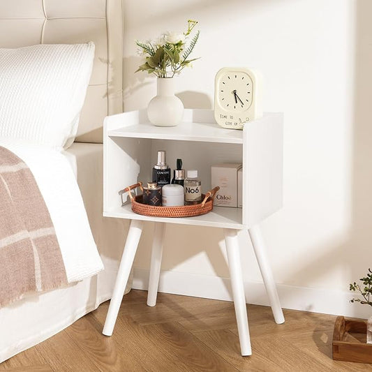 Yoobure Mid Century Modern Nightstand for Small Spaces - Small Side Table with Storage Shelf, Wood End Table Night Stand, Vintage End Tables Living Room, Minimalist Side Tables for Bedroom Dorm Office
