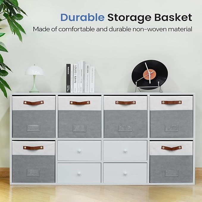 6-Pack Collapsible Fabric Storage Cubes with Handles & Label Holders, Closet Cube Home Organizer Bins (White/Dark Grey, 13 x 13 x 13 inch)