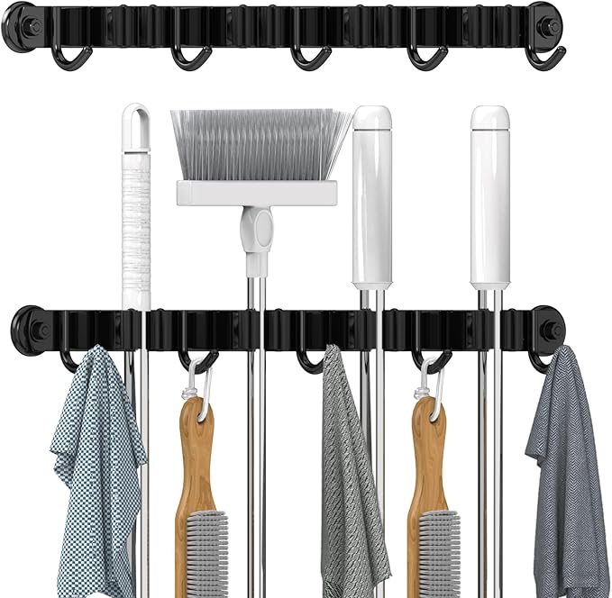 3-H Magnetic Broom Holder Wall Mounted 1 Pack, Strong Magnetic Broom Hooks 17 Inch, Heavy Duty Magnet Broom Organizer Wall Mounted, Utility Storage Tools Rack for Refrigerators Kitchen,Black