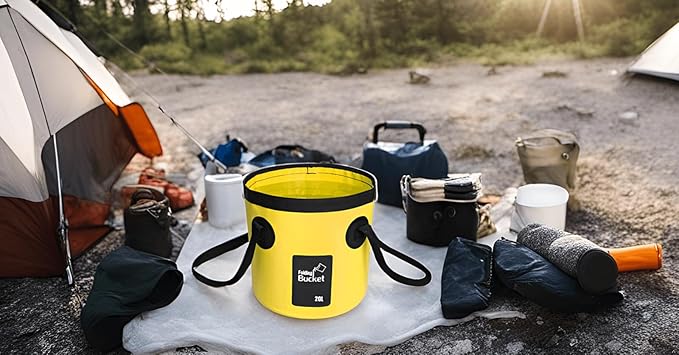 BANCHELLE Collapsible Bucket Water Container Portable Folding Camp Wash Basin for Outdoor Traveling Hiking Fishing Car Washing Gardening Camping (Yellow, 20L)-NeatNest