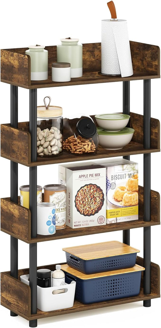 Furinno Turn-N-Tube 4-Tier Toolless Display Rack, Amber Pine/Black-NeatNest