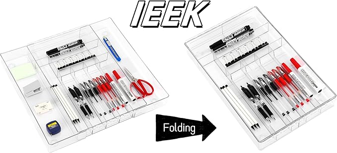 IEEK Utensil Organizer for Kitchen Drawers Expandable Flatware Organizer Utensil Tray Adjustable Cutlery Silverware Holder,Kitchen Drawer Organizer Tray for Knives,Forks,Spoons,Chopsticks,Clear-L-NeatNest