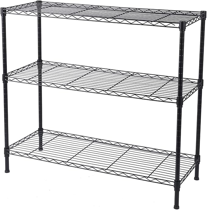 3 Tier Adjustable Storage Shelf Metal Storage Rack Wire Shelving Unit Storage Shelves for Pantry Closet Kitchen Laundry Bathroom (Black3-3-Tier)