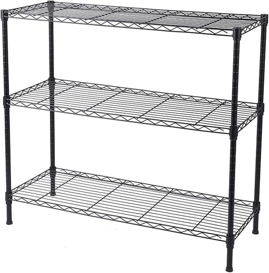 3 Tier Adjustable Storage Shelf Metal Storage Rack Wire Shelving Unit Storage Shelves for Pantry Closet Kitchen Laundry Bathroom (Black3-3-Tier)