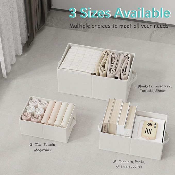 Fabric Storage Boxes for Shelves, 3 Pack Foldable Cloth Bins, Closet Organizers System with 2 Handles, Durable and Sturdy, Saving Space, White & Ivory, 16.1 x 9.8 x 6.5 In, XSNY11WM-3-NeatNest
