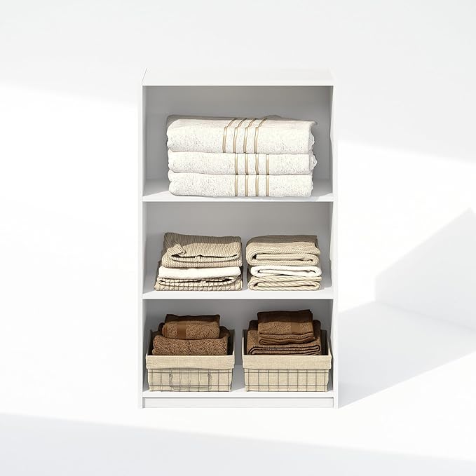 Furinno Reed 3-Tier Multipurpose Adjustable Shelf Clothing & Closet Storage Organization, White-NeatNest