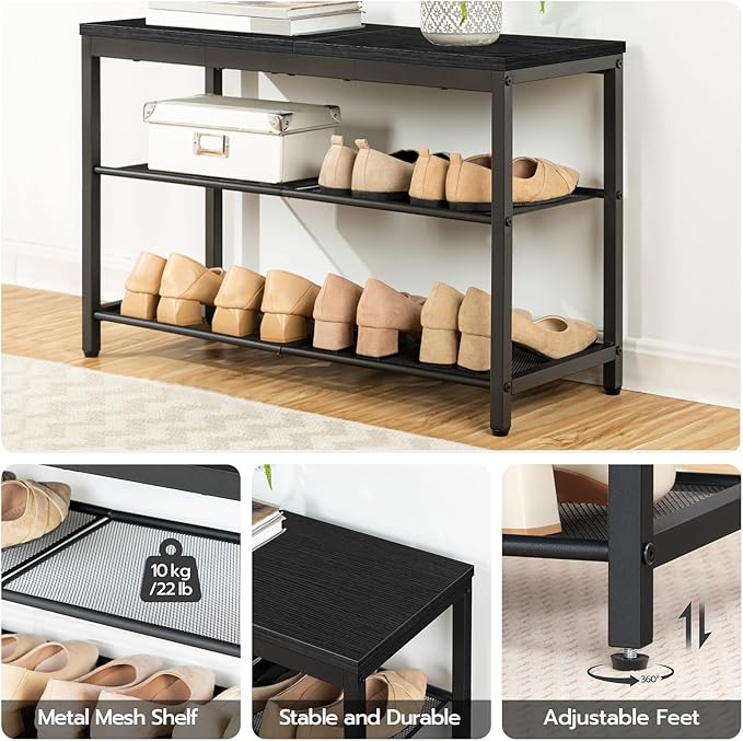 HOOBRO Shoe Bench, 3-Tier Shoe Rack, Industrial Shoe Organizer Storage Bench, 29.5 inches Entry Bench with Mesh Shelves, for Entryway, Living Room, Hallway, Easy Assembly, Black BB75HX01-NeatNest