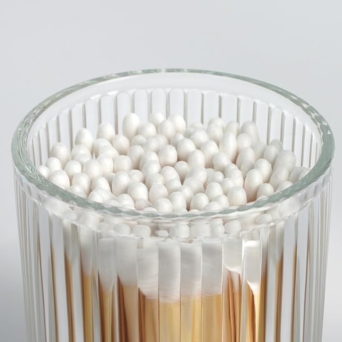2 Pack Qtip Holders for Bathroom, Clear Glass Apothecary Jars with Lids,Vintage Bathroom Canisters for Cotton Balls,Swabs,Floss Picks,Hair Ties,Vanity Organizer and Storage Decor-NeatNest