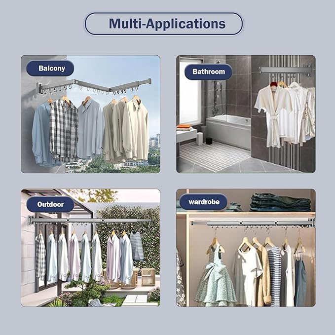 Clothes Drying Rack, Wall Mounted Clothes Hanger Rack Collapsible(Tri-Fold), Space Saver Clothes Rack for Laundry Balcony Mudroom Bedroom,Grey