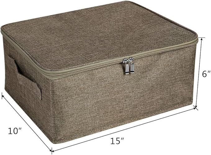 ANMINY 2PCS Storage Bins with Zipper Lids 13 Qt Lidded Fabric Storage Boxes Baskets Cubes with Handles Collapsible Washable Cotton Linen Closet Shelf Clothes Organizer Containers - Coffee, Small-NeatNest