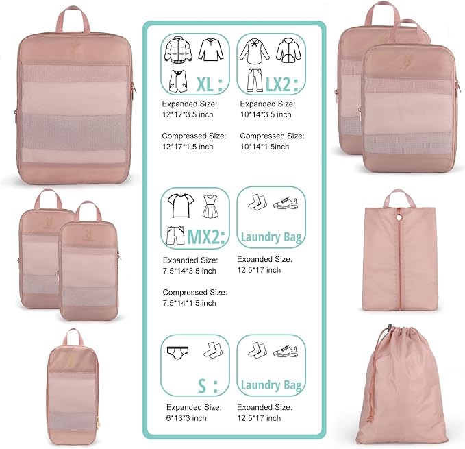 Expandable Compression Packing Cubes for Suitcases,6 Set Lightweight Compressible Travel Packing Organizer for Carry on Suitcase,Organizer Bags Set as Travel Essentials for Women-NeatNest