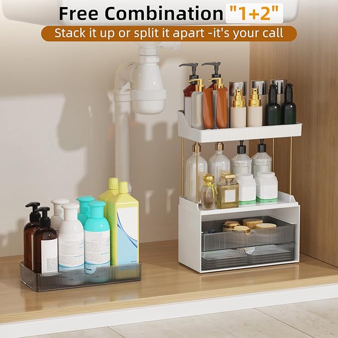 3 Drawers Bathroom Counter Organizer, 5 Tier Makeup Organizer, Versatile Perfume Organizer, Ideal for Bathroom Storage, Vanity, Large Skincare, Perfume, Present, Grey-NeatNest