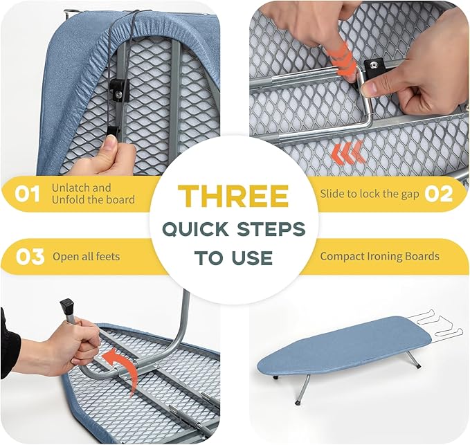 Table Top Ironing Board, RAINHOL Small Folding Iron Board Portable with Non-Slip Feet, Travel Compact Ironing Table for Dorm and Small Space, 31"x12", Blue