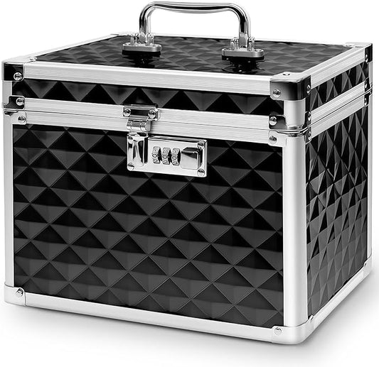 Medication Combination Lock Boxes with Code for Personal Items, Medicine Lockbox for Documents 10 x 7.25 x 7.75 Inches Plaid Black