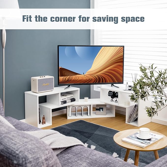 GOFLAME 3 Pieces TV Console Stand, Modern Entertainment Center for 50 55 60 65 Inch Flat Screen TV, Free Combination Bookcase for Storage & Display, Suitable for Living Room, Bedroom (White)-NeatNest