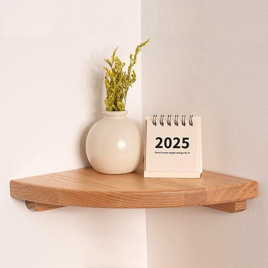 Floating Corner Shelves Oak 8", Solid Oak Wall Mounted Wooden Display Storage Rack with Wire Hole for Plants, Photos, Speakers, Bedroom, Kitchen, Living Room Décor - 1-Pack-NeatNest
