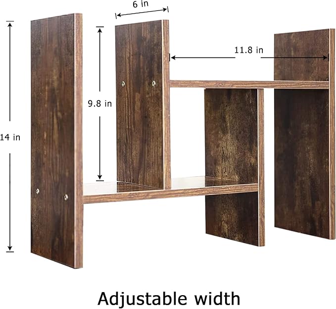 BROWN-BROWN Adjustable Wood Desk Shelf Organizer Office Home Multipurpose Desktop Shelf, Display Shelf Rack Top Mini Bookcase, Free Style Display Desktop Organization-NeatNest