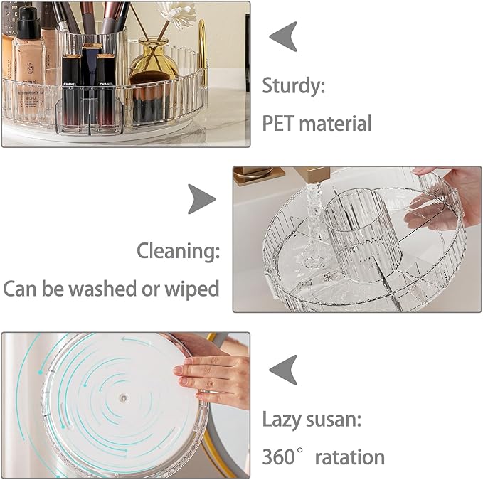 Rotating Makeup Organizer for Vanity, High-Capacity Skincare Clear Make Up Storage Perfume Organizers Cosmetic Dresser Organizer Countertop 360 Spinning (Clear, New-3 Tier)-NeatNest