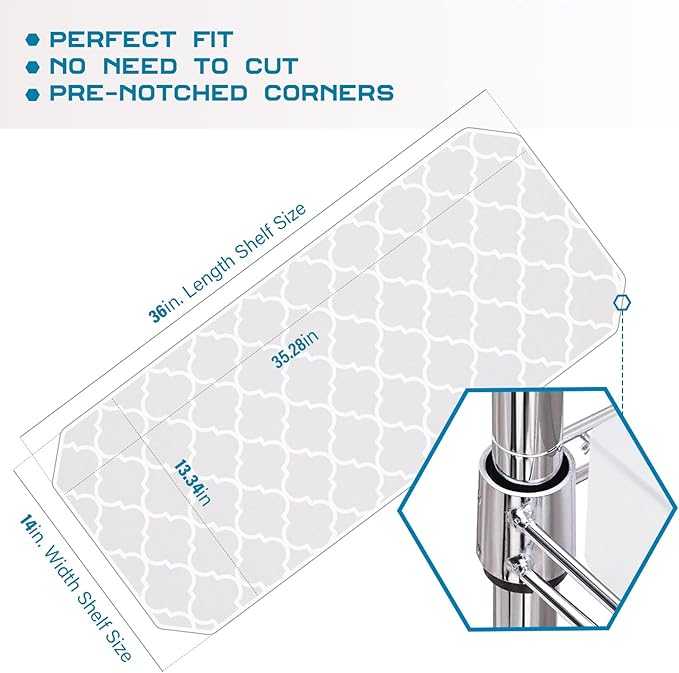 BRIAN & DANY Wire Shelf Liner 14" X 36", Heavy Duty Shelf Liners for Wire Shelving, Waterproof Protector Mats, Set of 5, Quatrefoil Grey-NeatNest