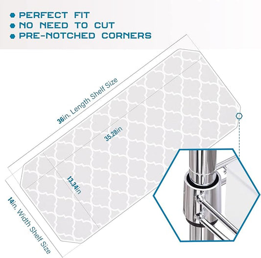 BRIAN & DANY Wire Shelf Liner 14" X 36", Heavy Duty Shelf Liners for Wire Shelving, Waterproof Protector Mats, Set of 5, Quatrefoil Grey-NeatNest