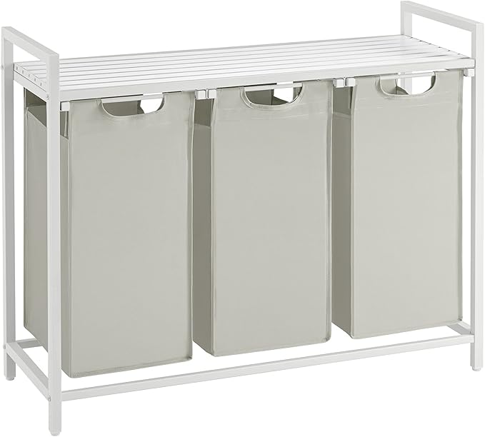 VASAGLE Laundry Hamper, Laundry Basket, Laundry Sorter with 3 Pull-Out and Removable Bags, Shelf, Metal Frame, 3 x 10.6 Gallons (40 L), 36.4 x 13 x 28.4 Inches, Cream White and Cloud White UBLH301W01-NeatNest