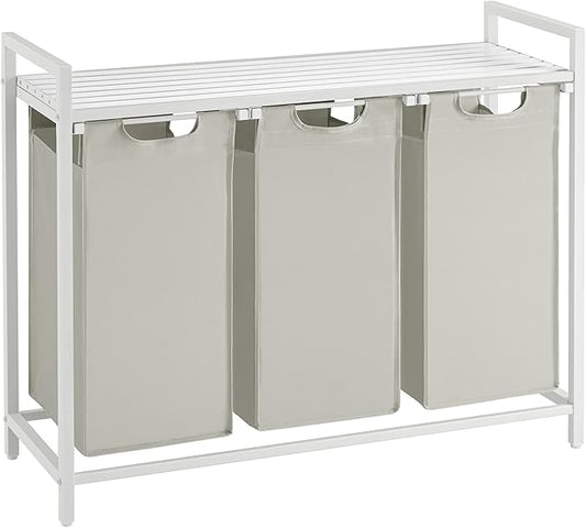VASAGLE Laundry Hamper, Laundry Basket, Laundry Sorter with 3 Pull-Out and Removable Bags, Shelf, Metal Frame, 3 x 10.6 Gallons (40 L), 36.4 x 13 x 28.4 Inches, Cream White and Cloud White UBLH301W01-NeatNest