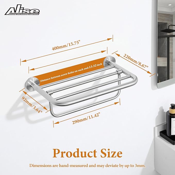 Alise 16 Inch Towel Racks for Bathroom, Foldable Towel Hanger Towel Shelf with Tower Bar, Heavy Duty Towel Holder, SUS 304 Stainless Steel Wall Mount Towel Rail, Brushed Nickel