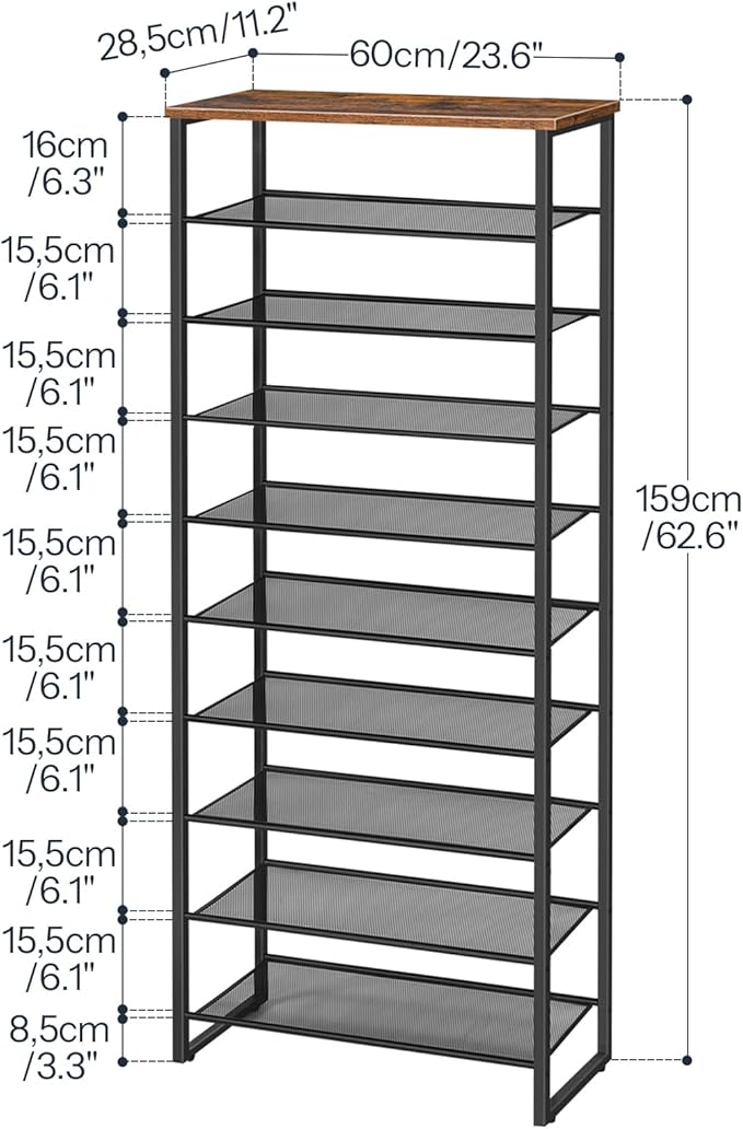 HOOBRO 10-Tier Shoe Rack, 23.6" L Shoe Storage Organizer, Large Capacity Shoe Shelf for Front Door Entrance, Entryway, Hallway, Holds 27-30 Pairs of Shoes, Closet, Rustic Brown BF601XJ01-NeatNest
