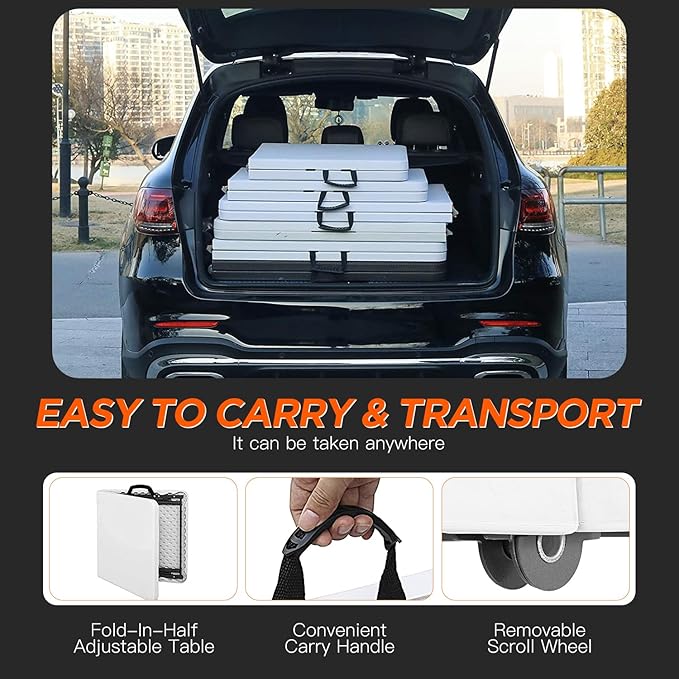 BestOffice 8FT Picnic Table Folding Table Camping Table Plastic Table Fold Up Table Lock for Party Event,White-NeatNest