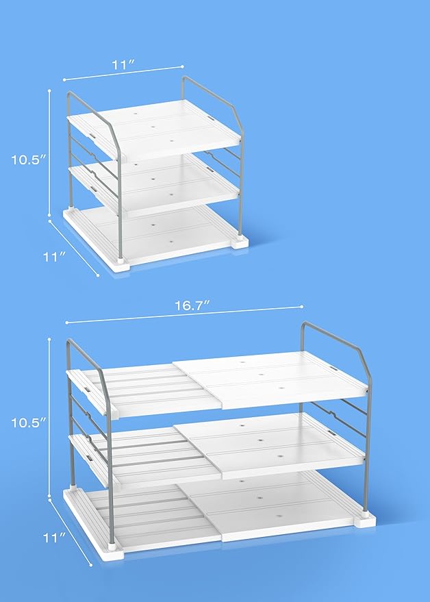 EVERIE Extendable Holder for Heavy Items, Jars, Bottles, Cans, Plastic Bags, Wrap, Foil, Snack and Box for Kitchen, Bathroom, Pantry, Counter, Cabinets, 11'' to 16.7'' Wide-NeatNest
