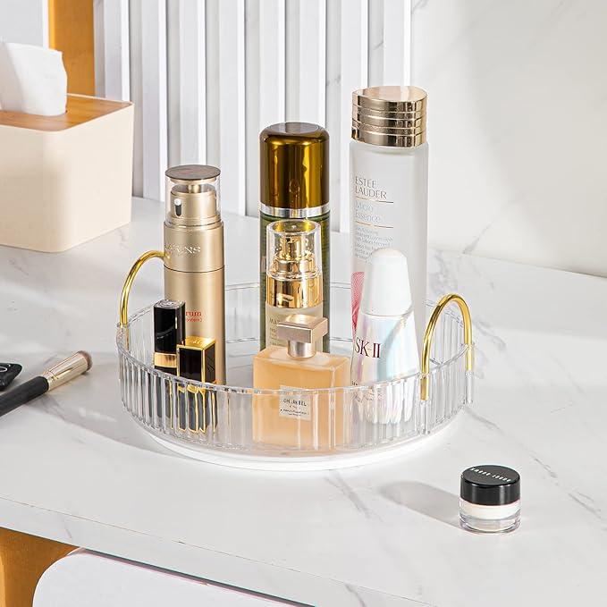 Rotating Makeup Organizer for Vanity, High-Capacity Skincare Clear Make Up Storage Perfume Organizers Cosmetic Dresser Organizer Countertop 360 Spinning (Clear, 1 Tier)-NeatNest