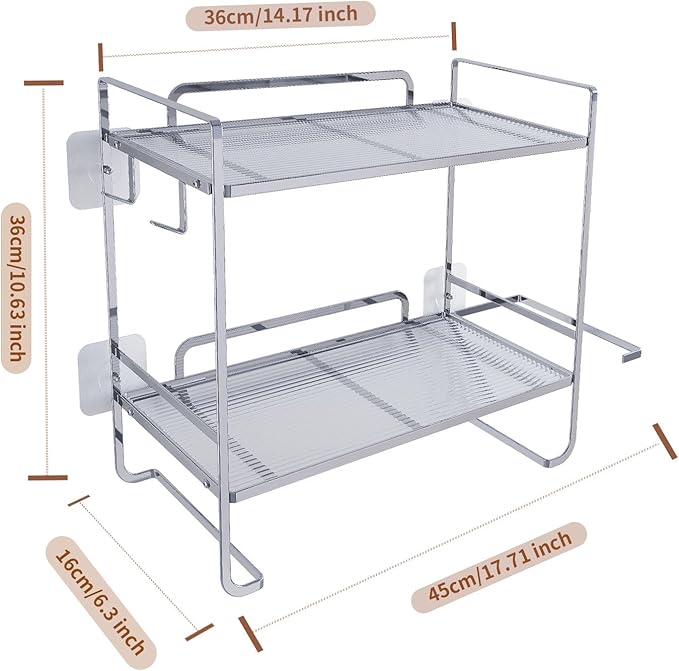 2-Tier Over Toilet Storage Rack, Gold Metal Bathroom Organizer Shelf, Toilet Tank Topper with Side Hooks (White, 2L)-NeatNest