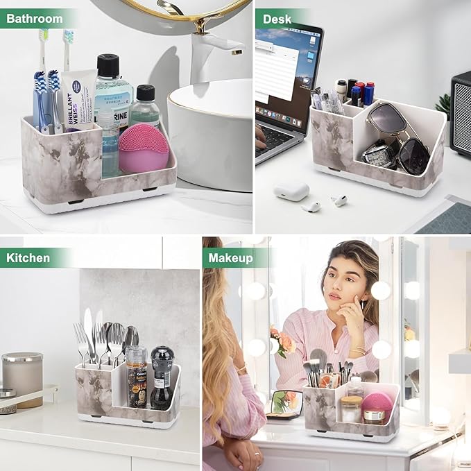 Toothbrush Holders for Bathroom Countertop Organizer, Kids Electric Toothbrush and Toothpaste Holder for Bathroom Organizers and Storage (White Marble Grain)-NeatNest