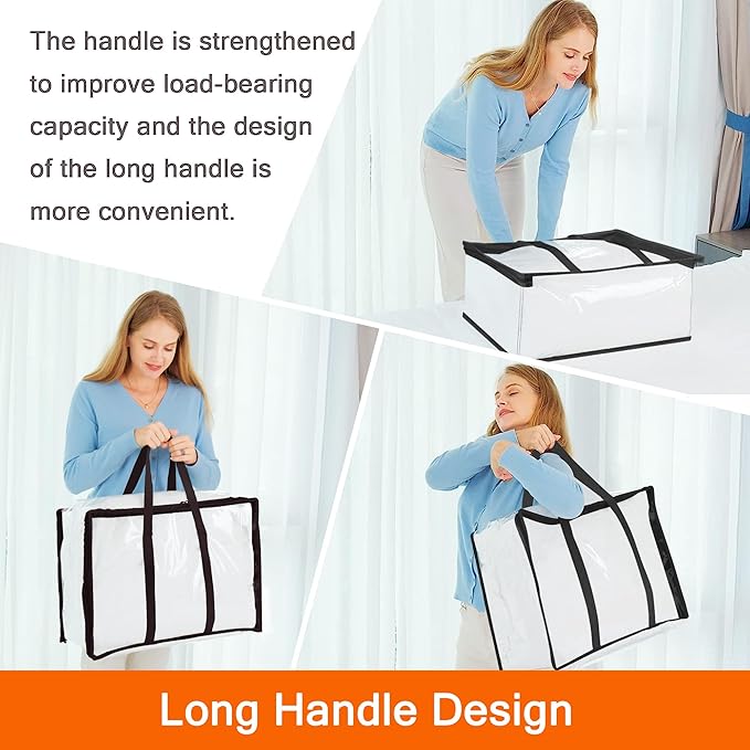 Vieshful 3 Pack 40L+60L+90L Clear Clothes Storage Bag, Zippered Closet Organizer, Plastic Storage Containers Moving bags for Comforter, Blanket, Bedding, Duvet, Toys-NeatNest