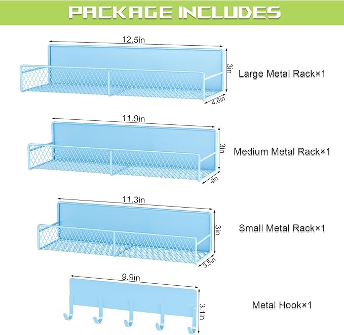 4 Pack Magnetic Shelves for Washing Machine, Heavy-Duty Magnetic Laundry Organizer with Hooks, Washing Machine Shelf for Refrigerator, Metal Storage Baskets, Closet & Laundry Room Organization (Blue)