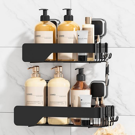 TAILI Shower Caddy Suction Cup 2 Pack,Stainless Steel Rustproof Shower Shelves,No Drilling Wall Mounted Basket,Large Capacity,Removable Suction Cup Bathroom Organizers & Home Decor,Black