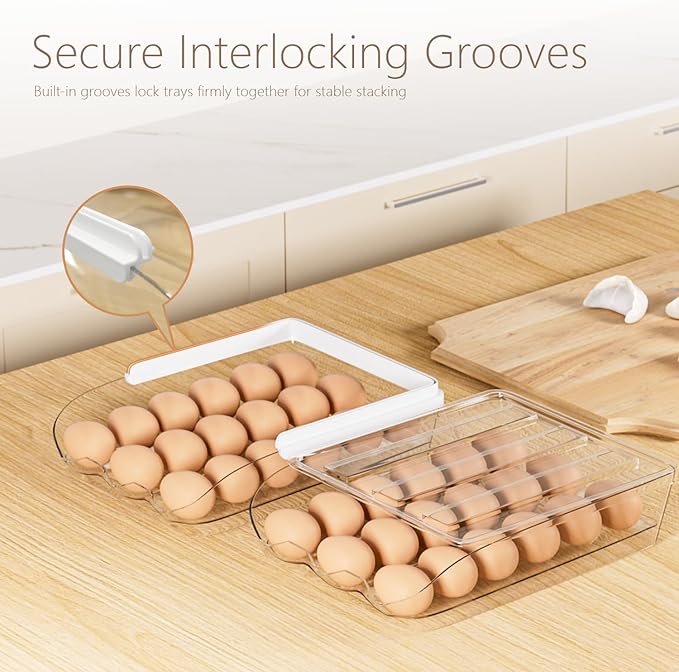Egg Holder for Fridge 54 Capacity Automatic Rolling Egg Organizer for Refrigerator, Clear Stackable Container for Kitchen or Pantry Storage 3 Pack