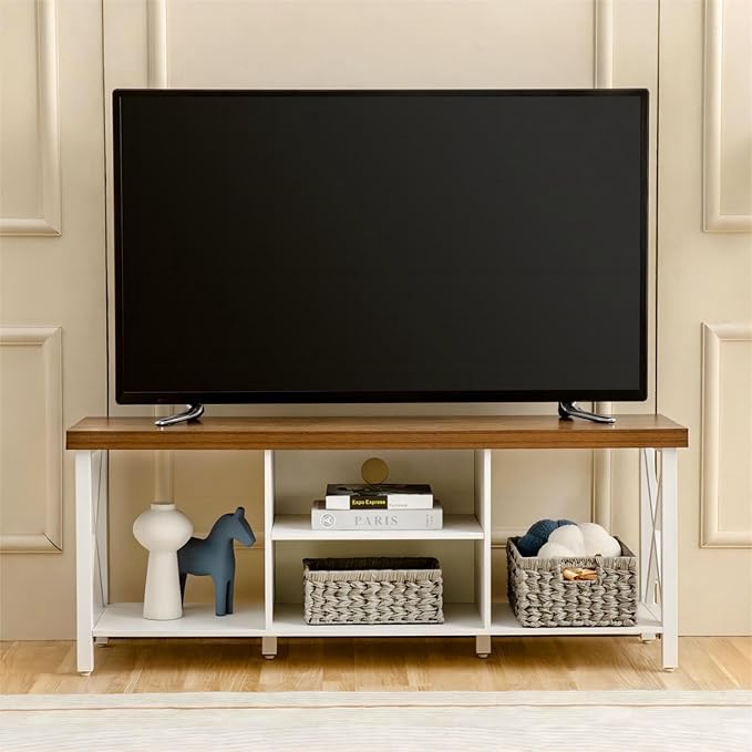 GAZHOME TV Stand for TV up to 55 Inches, TV Cabinet with Open Storage, TV Console Unit with Shelving for Living Room, Entertainment Room, White-NeatNest