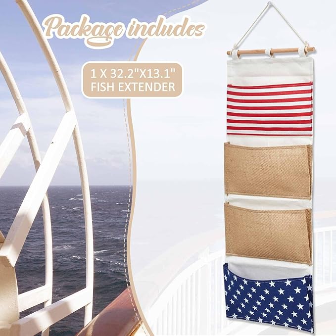 Juexica Fish Extender 32.3 x 13.2 Inch Hanging Pockets 4 Pocket Innovation Storage Bag Hanging Organizer Linen Cotton Wall Storage Bag for Cruise Cabin Door Closet Gifts(1 Pcs)-NeatNest