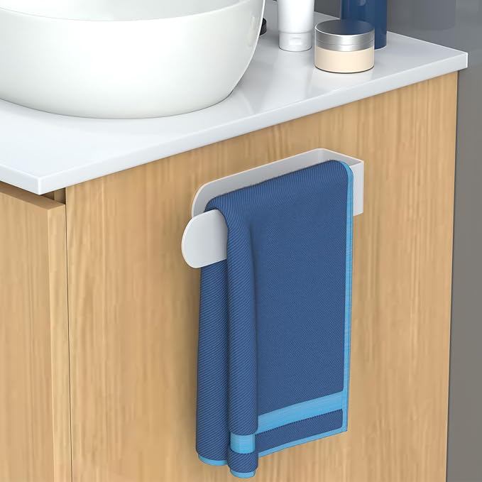 HUFEEOH Adhesive Hand Towel Holder, Kitchen Towel Rack Towel Bars Wall Mounted, Stainless Steel Bath Towel Holder for Bathroom Hotel Kitchen (8 inch, White)