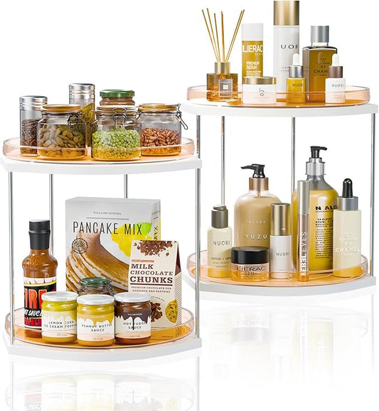 2 Pack 2-Tier Lazy Susan Turntable Organizer – 9.05” Rotating Spice Rack Organizer for Cabinet, Pantry, Tabletop & Counter – Clear Acrylic Lazy Susan for Kitchen, Bathroom & Vanity