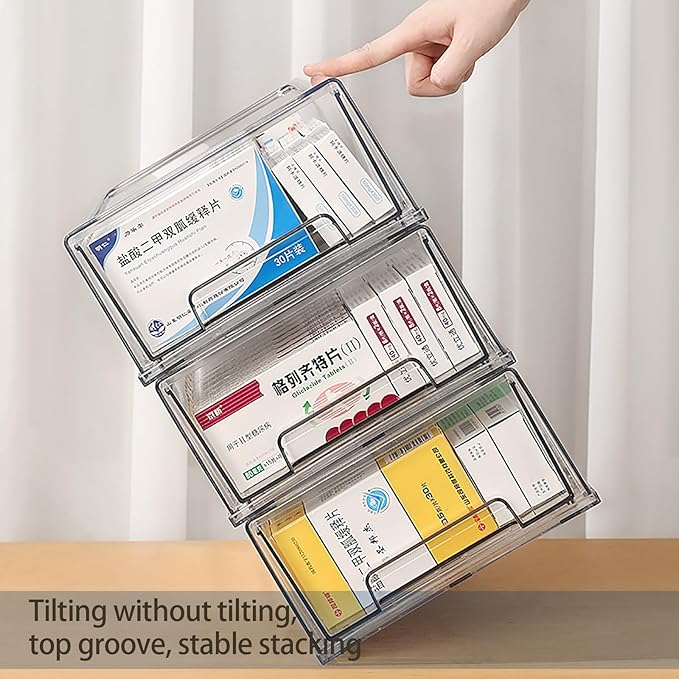 2 Pack - Clear Pulling Medicine Drawer First Aid Kit Box for Bathroom, Cabinet, Closet,Medicine Organizer, Medicine Storage Box Adhesive Bandages Family Emergency Kit (L drawer)-NeatNest
