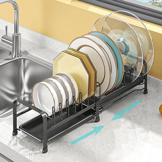 Expandable Dish Rack for Kitchen Countertop, Stainless Steel Compact Dish Drying Rack, Anti-Rust Plate Rack, Small Sink Dish Drainer for RV, Apartment, Small Kitchen