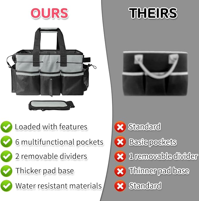 Boczif Cleaning Caddy Bag Wearable, Supplies Organizer With Handle, Shoulder Straps & Detachable Divide, Tool Organizers Tote for Cleaners & Housekeepers (Grey)-NeatNest