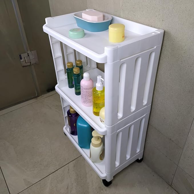 3 Tier Rolling Storage Cart for Bathroom Toilet Side Storage Shelf with Wheels Movable Organization Rack Organizer Shelving Unit Bathroom Cart Office Cart (Normal Size)